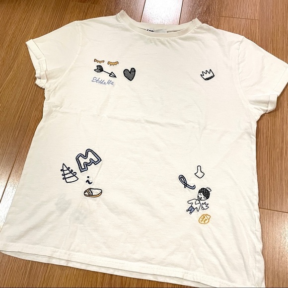 Zara Trafaluc White Embroidery Tee Size M - Picture 2 of 12